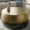 Runder Couchtisch ORIENT III 60cm gold Metall mit Patina Hammerschlag Design handmade