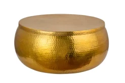 Runder Couchtisch ORIENT STORAGE 70cm gold Metall mit Stauraum Hammerschlag Design handmade