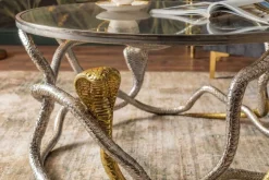 Runder Couchtisch SNAKE 70cm gold silber Metall Schlangen-Skulptur Glasplatte