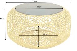 Runder Couchtisch SPIN 75cm gold Schwarzglas Metall mit Stauraum handmade