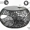 Runder Couchtisch SPIN 75cm schwarz Schwarzglas Metall mit Stauraum handmade