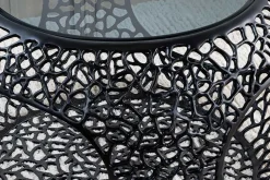 Runder Couchtisch SPIN 75cm schwarz Schwarzglas Metall mit Stauraum handmade