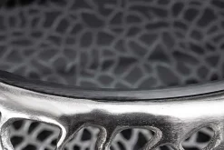 Runder Couchtisch SPIN 75cm silber Schwarzglas Metall mit Stauraum handmade