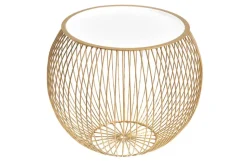 Runder Couchtisch STORAGE 40cm gold weiß Metall Tablett Beistelltisch mit Stauraum handmade