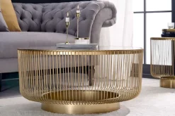 Runder Couchtisch VARIATION 80cm gold Metallgestell Schwarzglas Handarbeit