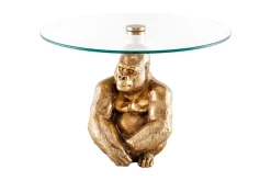 Runder Couchtisch WILDLIFE KONG 60cm gold Metall Glas Affenfigur Gorilla Skulptur handmade