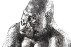 Runder Couchtisch WILDLIFE KONG 60cm silber Metall Glas Affenfigur Gorilla Skulptur handmade