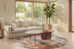 Runder Design Teppich MODERN ART 230cm beige grau kupfer Kurzflor Indoor
