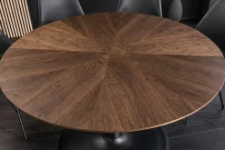 Runder Esstisch ATELIER 120cm braun Walnuss schwarzer Metall Säulenfuß