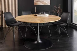 Runder Esstisch ATELIER 120cm natur Eiche schwarz Metall Säulenfuß