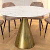 Runder Esstisch ELEGANCIA 100cm messing weiß Marmor Eisen mit Säulenfuß