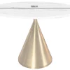 Runder Esstisch ELEGANCIA 130cm weiß Marmor gold Metall mit Säulenfuß