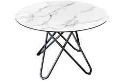 Runder Esstisch ELLIPSE 120cm Marmor weiß Keramik made in Italy Hairpin Legs