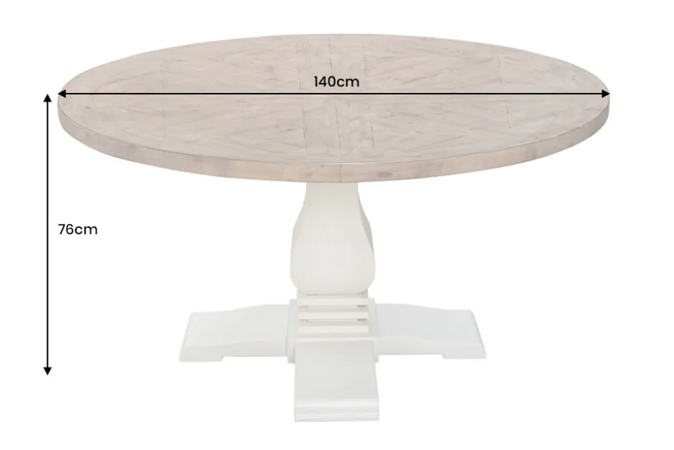 Runder Esstisch HAMPTONS 140cm hellbraun creme recycelte Pinie Massivholz