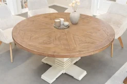 Runder Esstisch HAMPTONS 120cm hellbraun creme recycelte Pinie Massivholz