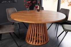 Runder Esstisch MAISON JADE 140cm natur Akazie Massivholz Säulenfuß