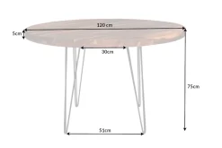 Runder Esstisch MAKASSAR 120cm braun Sheesham Massivholz stone finish Hairpin Legs