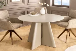 Runder Esstisch ORGANIKO 120cm cement greige mit skulpturalem Säulengestell