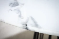 Runder Esstisch PARIS 120cm weiß Marmor-Design Glas schwarzes Metallgestell