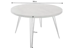 Runder Esstisch SCORPION 80cm grau Mangoholz massiv schwarze Metallbeine Hairpin Legs