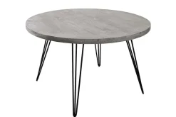 Runder Esstisch SCORPION 120cm grau Mangoholz massiv schwarze Metallbeine Hairpin Legs