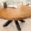 Runder Esstisch THOR 140cm natur massives Mangoholz schwarzes Metallgestell