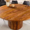 Runder Esstisch TRES CHIC 120cm braun Sheeshamholz stone finish massiv mit Säulenfuß