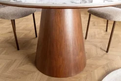 Runder Esstisch UNIQUE 120cm weiß grau braun Pandora Keramik Walnuss Säulenfuß