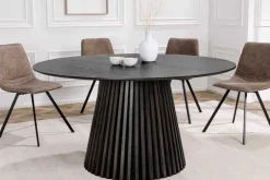 Runder Esstisch VALHALLA WOOD 120cm schwarz Eichenholz Säulenfuß