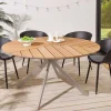 Runder Gartentisch DESIGNO 120cm natur Holz-Design greige Metall In- und Outdoor