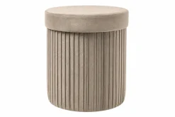 Runder Hocker ÉLAN 40cm champagner greige Samt faltbar mit Stauraum
