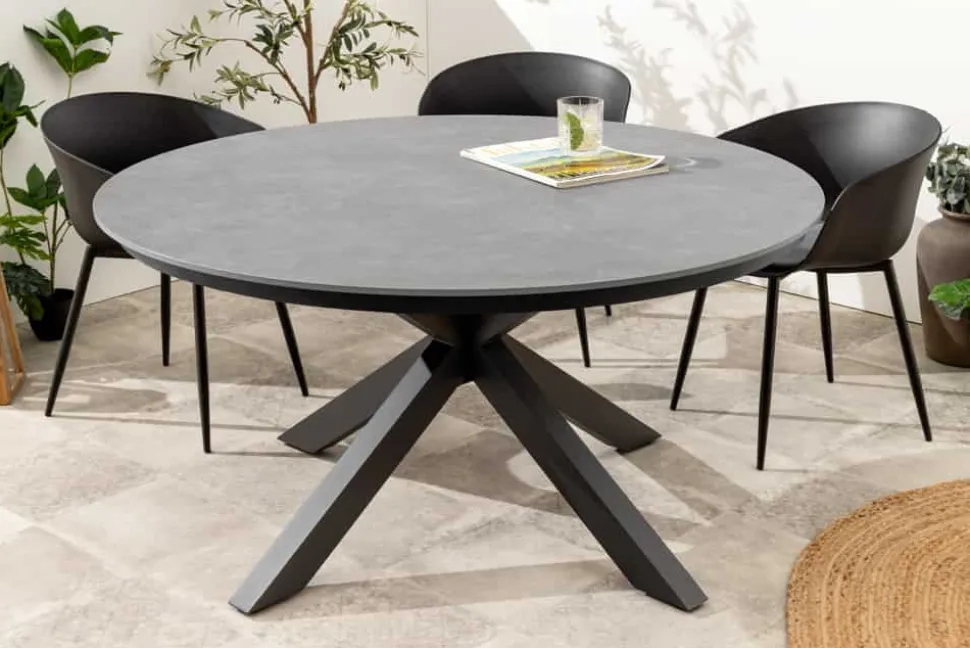 Runder In- und Outdoor Esstisch GALAXY 120cm graphit Keramik anthrazit Aluminium Gartentisch