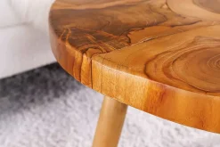 Runder Massivholz Couchtisch MOSAIK 60cm natur Teak Baumstamm handmade
