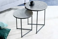 Rundes 2er Set Beistelltisch ELEMENTS 50cm silber antik Krokodil-Design handmade