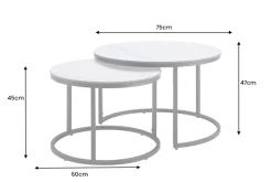 Rundes 2er Set Couchtische ELEGANCE 75cm weiß Keramik schwarz Metall