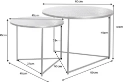 Rundes 2er Set Couchtisch ELEMENTS 60cm silber antik Krokodil-Design handmade