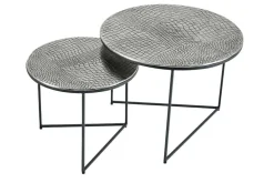Rundes 2er Set Couchtisch ELEMENTS 60cm silber antik Krokodil-Design handmade