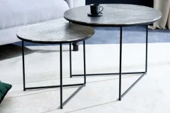 Rundes 2er Set Couchtisch ELEMENTS 60cm silber antik Krokodil-Design handmade