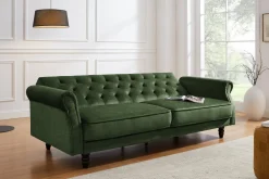 Schlafsofa MAISON BELLE AFFAIRE 220cm moosgrün Vogue Seiden Samtstoff 3-Sitzer