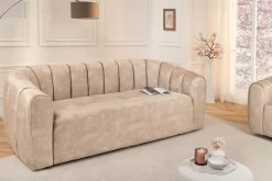 3-Sitzer Sofa BABYLON 200cm champagner beige Samt mit Ziersteppung