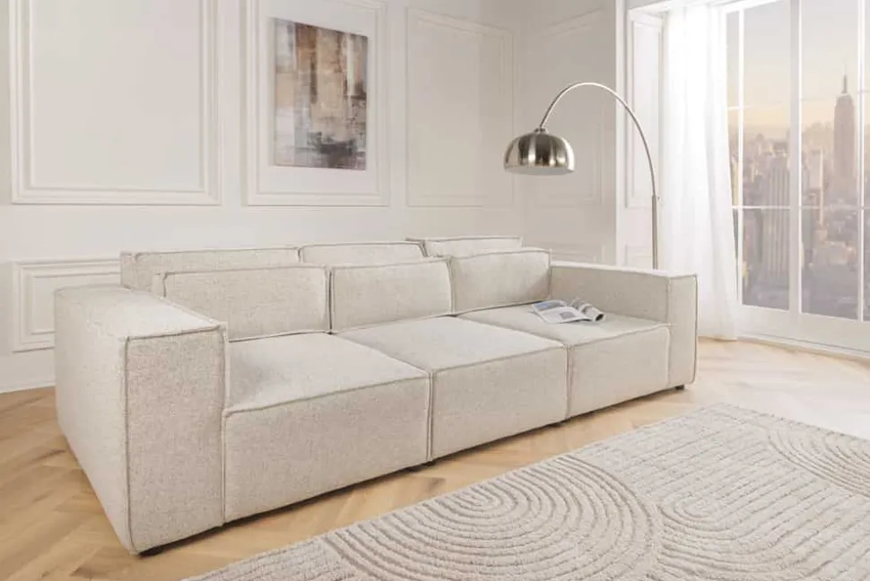 3-Sitzer Sofa BOSSA NOVA 260cm beige ocean Strukturstoff Couch inkl. Kissen