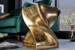Skulp­tu­raler Beistelltisch TWIST 45cm gold Aluminium handmade Sitzhocker Nachttisch