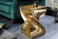 Skulp­tu­raler Beistelltisch TWIST 45cm gold Aluminium handmade Sitzhocker Nachttisch
