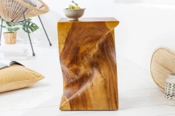 Skulp­tu­raler Beistelltisch HELIX 30cm natur Suarholz handmade in Bali Sitzhocker