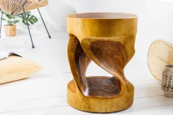 Skulp­tu­raler Beistelltisch ARTE 35cm natur Suarholz rund handmade in Bali Sitzhocker