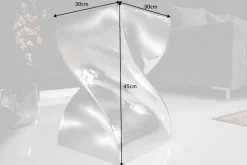 Skulp­tu­raler Beistelltisch TWIST 45cm silber Aluminium poliert Sitzhocker Modern Design