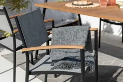 Stapelbarer Gartenstuhl RIO anthrazit grau natur Aluminium Massivholz wetterfest