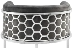 Stilvoller Barhocker ELEGANCE grau Samt silber Edelstahl mit Armlehne und Fußablage