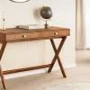 Stilvoller Konsolentisch SECRETARIO 110cm braun Akazie gold mit Schubladen
