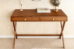 Stilvoller Konsolentisch SECRETARIO 110cm braun Akazie gold mit Schubladen